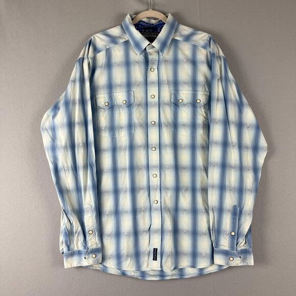 Rough Stock Panhandle Slim Western Shirt Mens XL Snap Button Sawtooth Longhorn - Picture 1 of 16